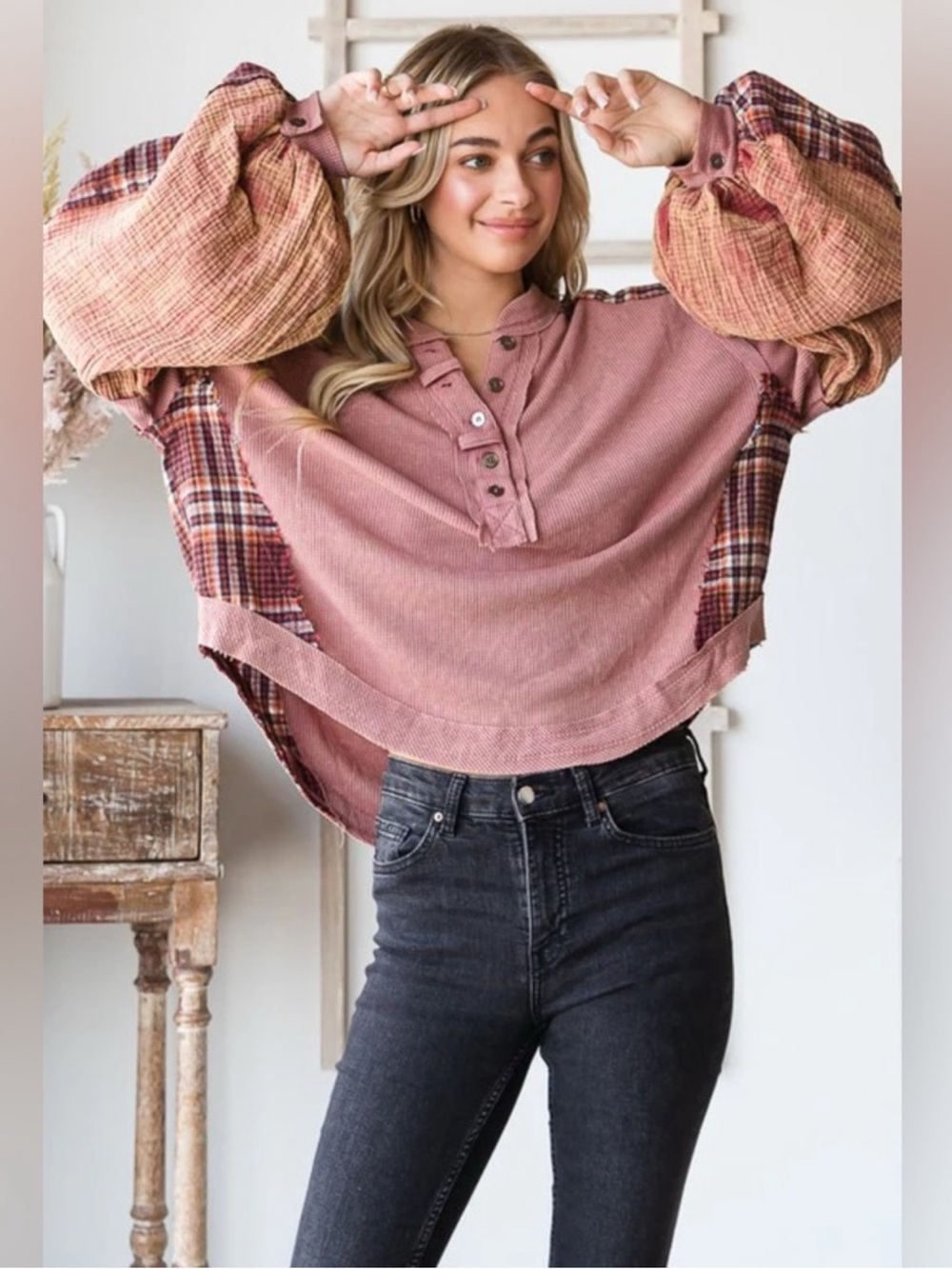 Oli & Hali Fabric Mixed Long Sleeve Top NWT/NIP